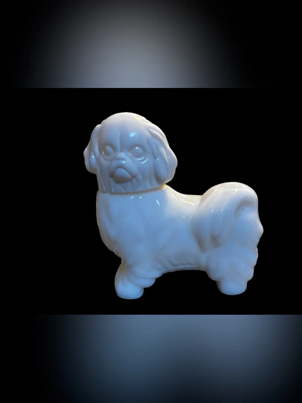 Avon Royal Pekingese Dog Decanter White Milk Glass Style